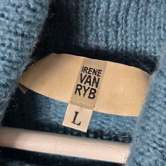 Irene Van Ryb Size L Mohair Blend Cowl Neck Teal Fuzzy Sweater Women's - Picture 3 of 10